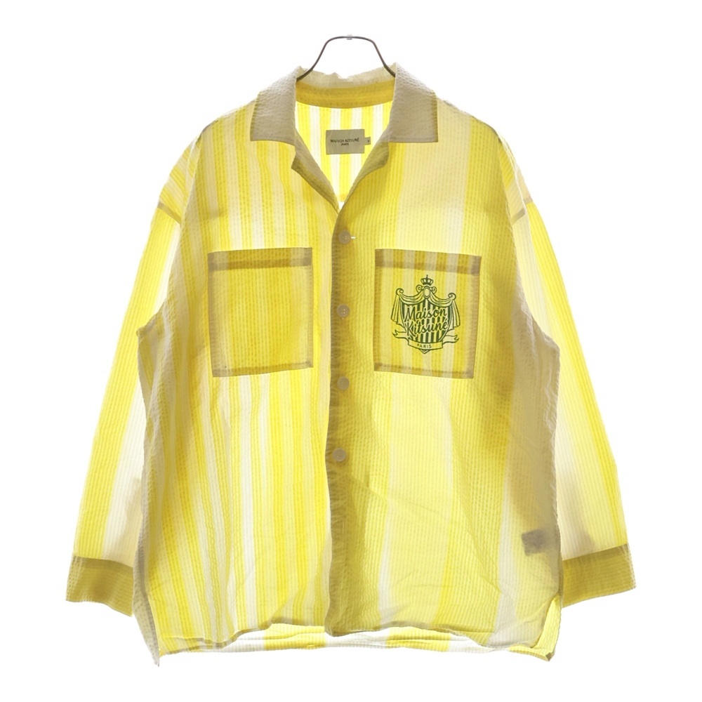POOLSIDE STRIPES SHIRT KM00410WC4018 プールサイドストライプ長袖シャツ ホワイト/イエロー Bランク