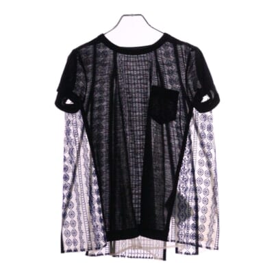17AW バックレース切り替 クルーネック半袖Tシャツカットソー ネイビー17-03304 レディース Aランク