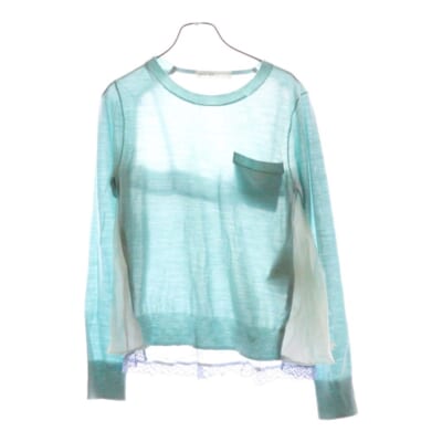 14AW シースルーバックデザイン クルーネックニット セーター 14AWLU833 ライトグリーン レディース Aランク