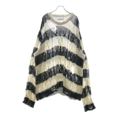 BORDER KNIT モダンエイジ期 グランジ ルーズ ボーダーニットセーター ホワイト Bランク
