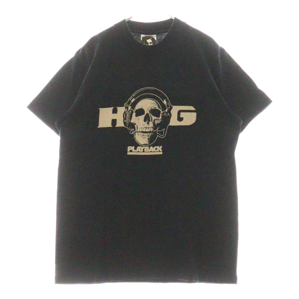 90s VINTAGE PLAYBAECK SKULL SHIRT ヴィンテージ プレイバック スカルプリント クルーネック半袖Tシャツ カットソー ブラック Bランク