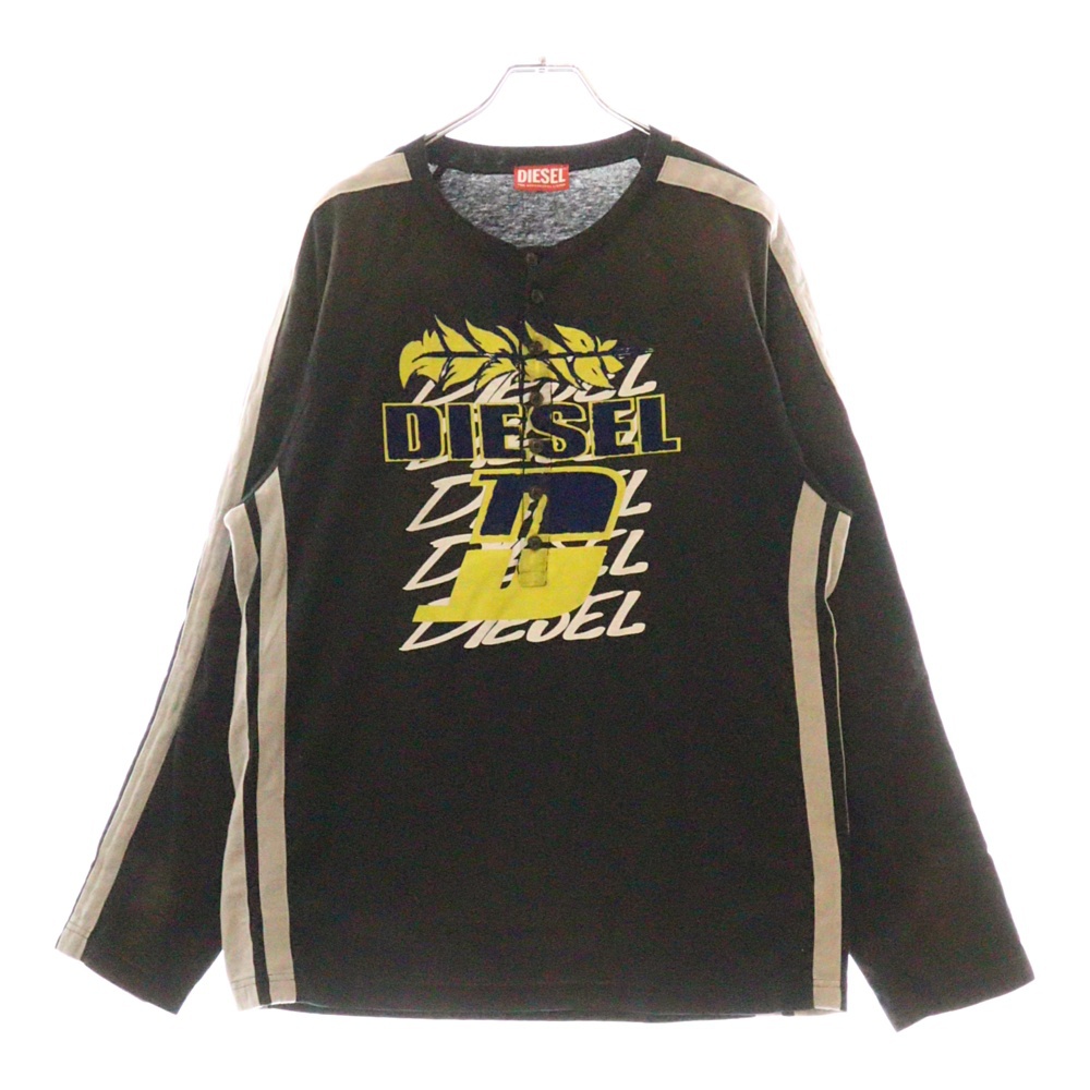T-ROXFINO-STRIPE フェード加工 サイドライン 胸ロゴ 長袖ヘンリ-ネックTシャツ カットソー A14851 Bランク