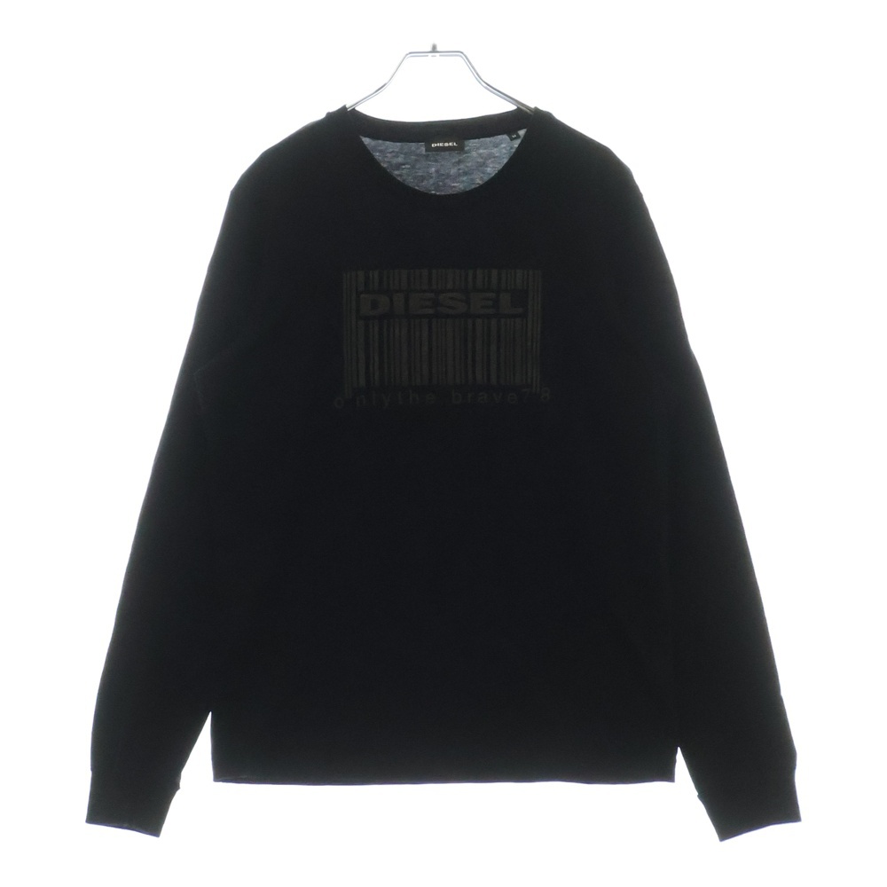 バーコード ロゴ クルーネック 長袖Tシャツ カットソー ブラック T-DIEGOS-LS-X6 Bランク