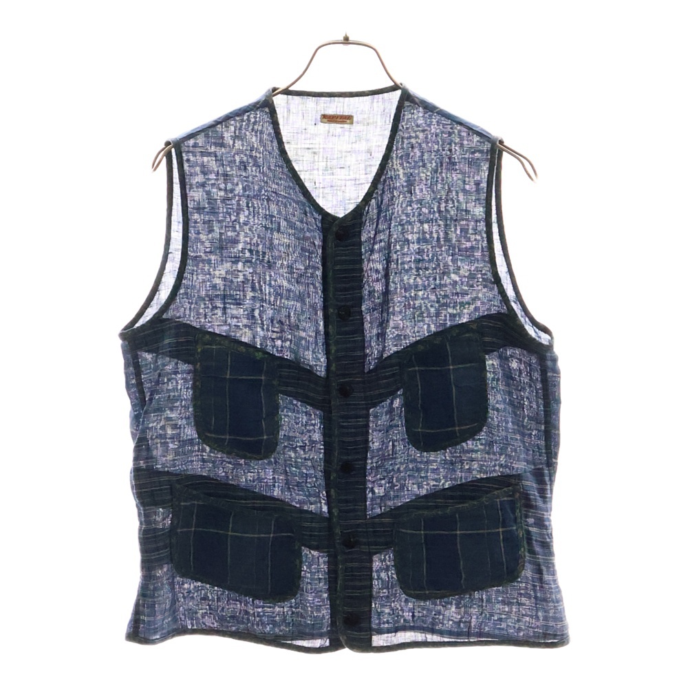 LINEN VEST チェック総柄4Pリネンベスト ブルー K1604SJ135 Bランク