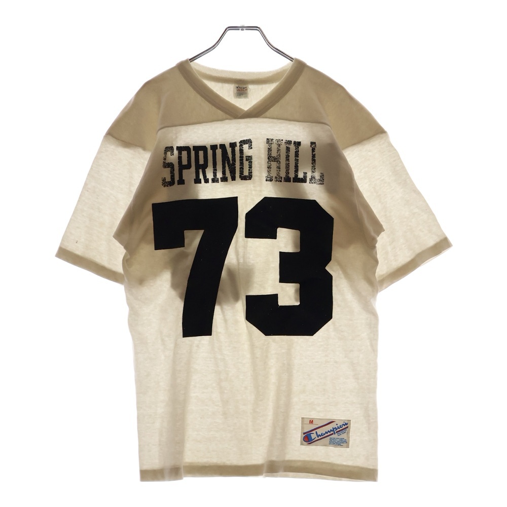 80S VINTAGE FOOTBALL TEE ヴィンテージ トリコタグ 2段 両面ナンバープリント 半袖フットボールTシャツ ホワイト Cランク