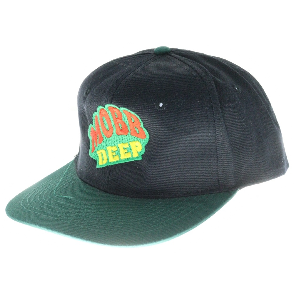 90s MOBB DEEP モブディープ ロゴエンブロイダリー 6パネル スナップバック ベースボールキャップ 帽子 ブラック/グリーン Bランク