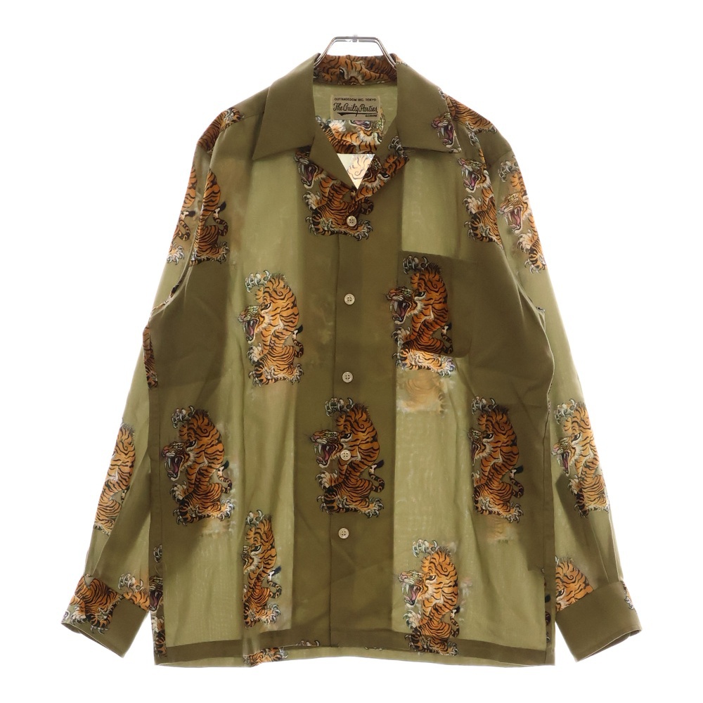 TIM LEHI L/S HAWAIIAN SHIRT TYPE-3 ティムリーハイ 虎総柄プリント ハワイアン 長袖アロハシャツ カーキ TIMLEHI-WM-HI10 Bランク