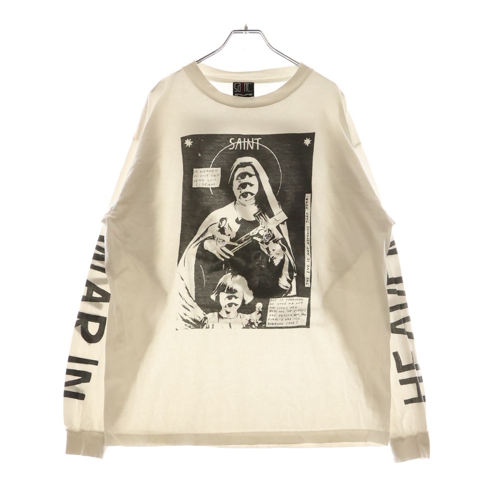 21AW LS TEE W.I.H グラフィックプリント クルーネック長袖Tシャツ カットソー ホワイト SM-A21-0000-021 Bランク
