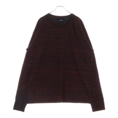 ボーダー クルーネック長袖Tシャツ カットソー ブラック/レッド 2103-6001-17-L2 Bランク