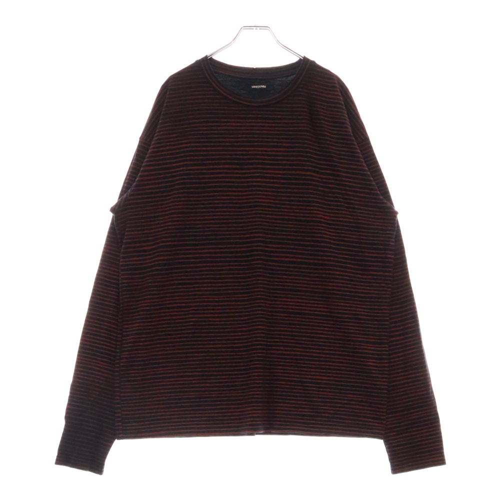 ボーダー クルーネック長袖Tシャツ カットソー ブラック/レッド 2103-6001-17-L2 Bランク
