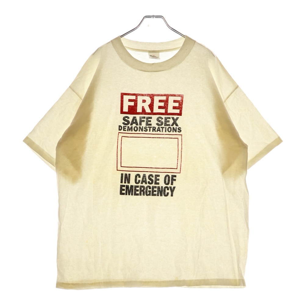 90s FREE SAFE SEX フリーセーフセックス グラフィックプリント クルーネック半袖Tシャツ カットソー ホワイト Bランク