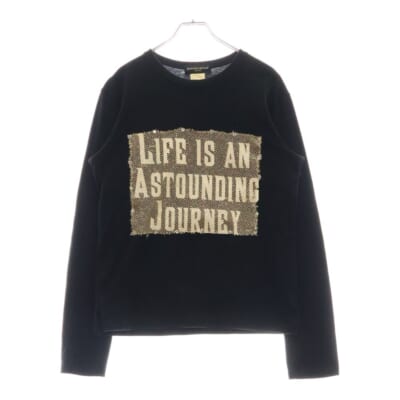 フロントプリント メッシュデザイン クルーネック 長袖Tシャツ カットソー ブラック MN-TS36-08 Bランク