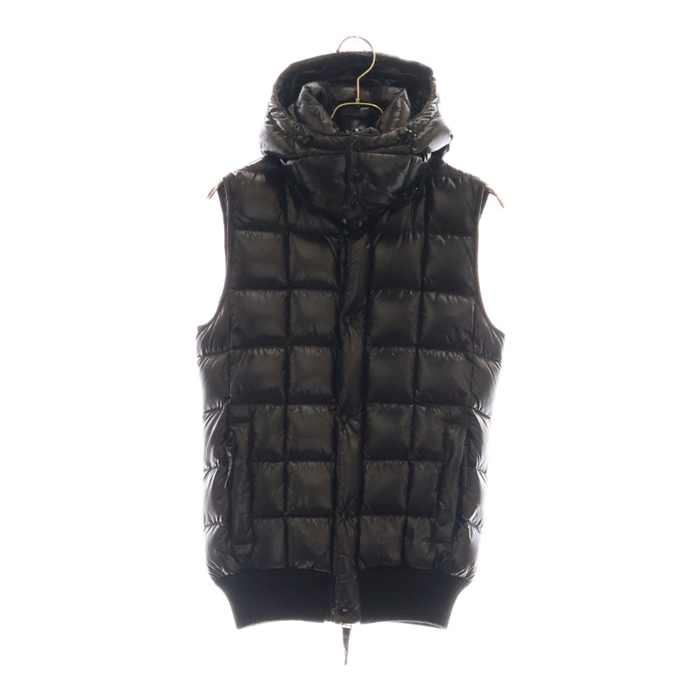 ×AKM エーケーエム 裾リブ ナイロン フーデッド ダウンベスト ブラック AD002 Bランク