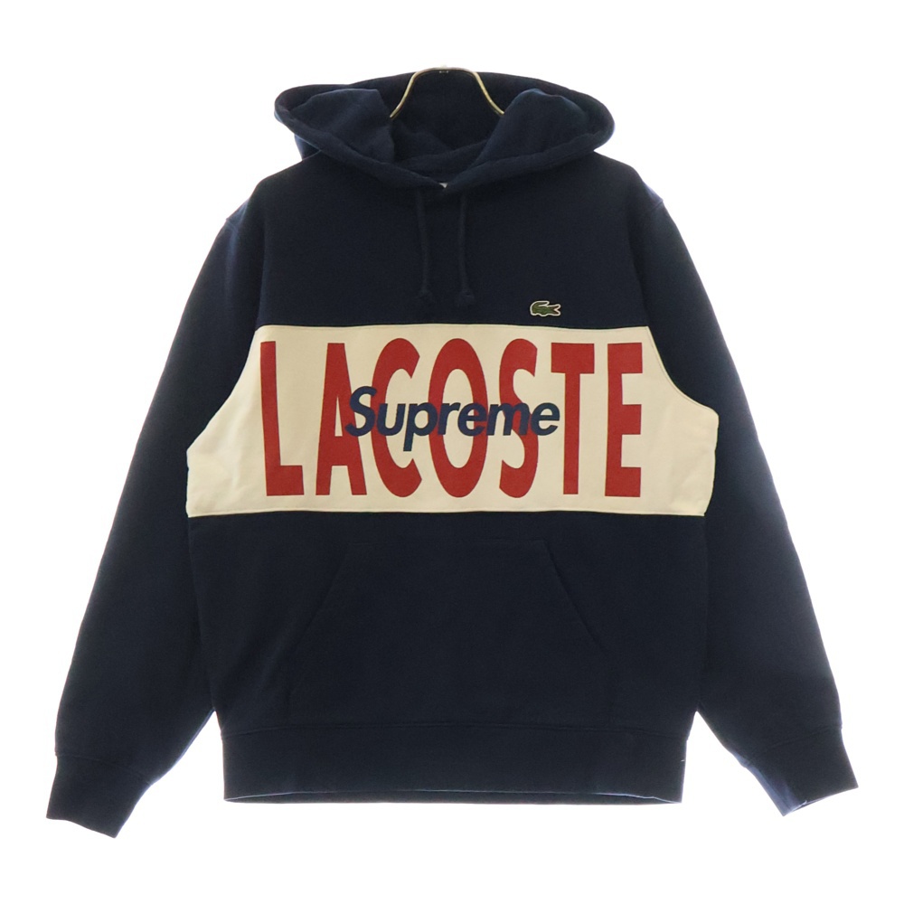 19AW ×LACOSTE LIVE Logo Panel Hooded Sweatshirt ラコステ ロゴパネル スウェット プルオーバーパーカー ネイビー SH1861 Bランク