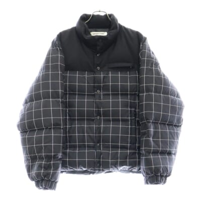24AW ウィンドウペンチェック総柄 スタンドカラー スナップボタン ダウンジャケット ブルゾン ブラック UP2D4207 Bランク