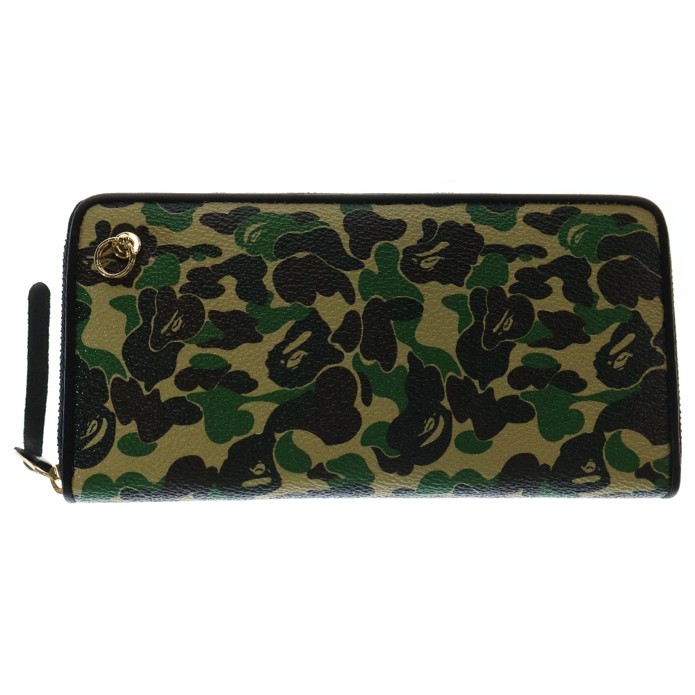 ×JAM HOME MADE BAPE CAMO ABC ZIP LONG WALLET ジャム ホームメイド ベイプカモ ラウンドジップ レザーロングウォレット 長財布 カーキ/ブラック Sランク