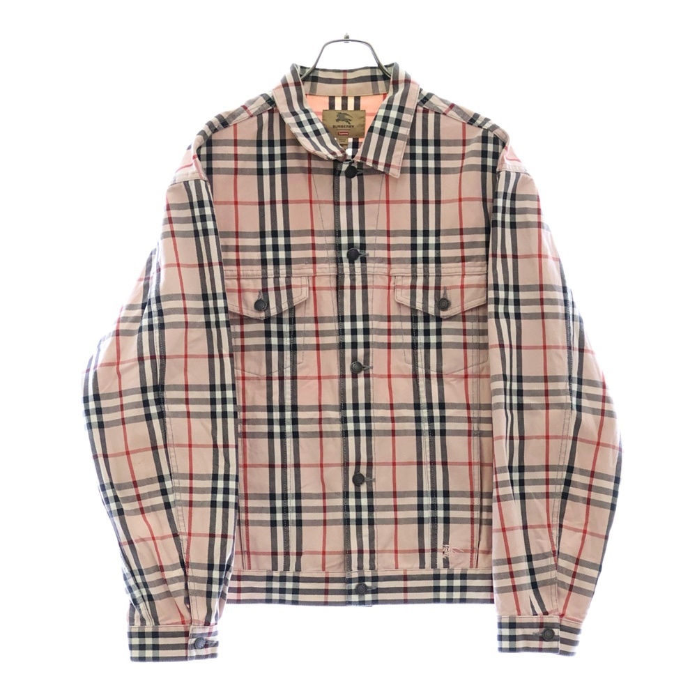 22SS ×Burberry DENIM TRUCKER JACKET ×バーバリー チェック柄 デニムジャケット ピンク Bランク
