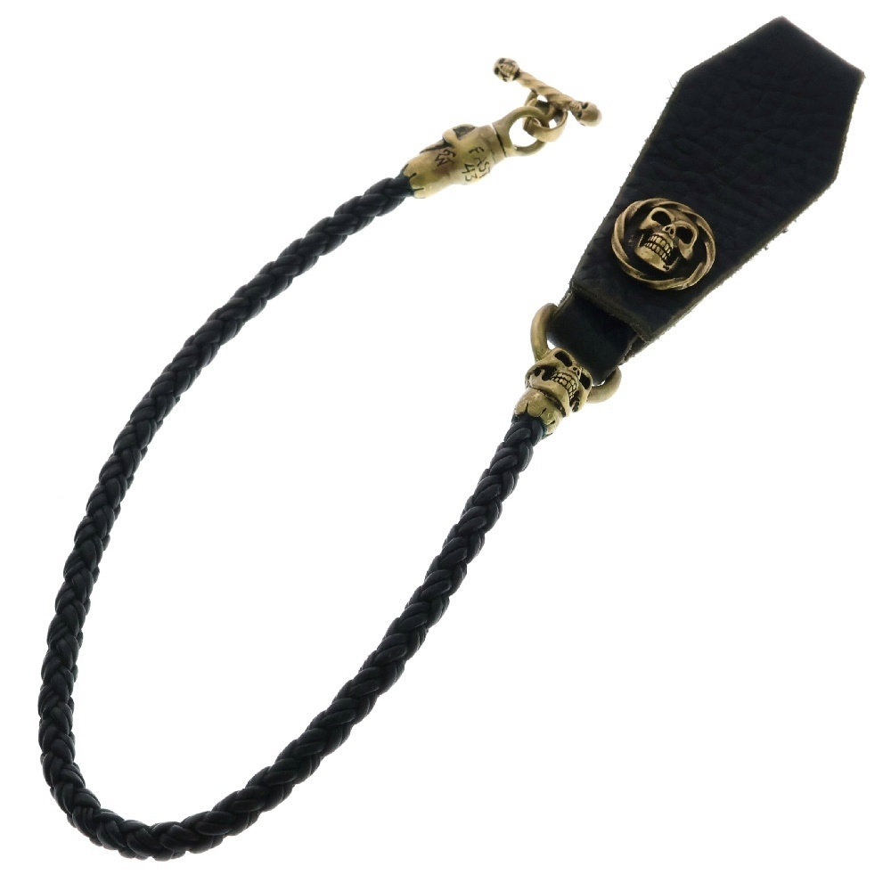 Coffin Leather Braid Wallet Code w/Brass コフィン レザーブレイド ブラス スカルモチーフ ウォレットコード ブラック/ゴールド Bランク