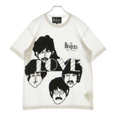 AD2024 × THE BEATLES ビートルズ イエローサブマリン フロントプリント クルーネック 半袖Tシャツ カットソー ホワイト VZ-T038 Bランク