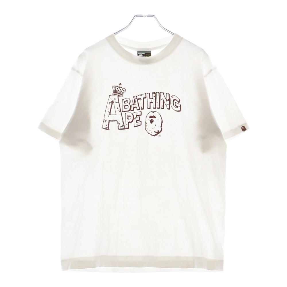 フロントロゴプリント 半袖Tシャツ クルーネックカットソー ホワイト Bランク