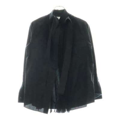 21SS COTTON POPLIN SHIRT ロングスリーブ コットン ポプリン シアー プリーツ シャツ ブラウス レディース ブラック 21-05611 Bランク