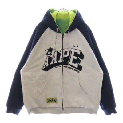 MOONFACE LOGO GRADIENT ZIP-UP FLEECE HOODIE ムーンフェイス フロントロゴ リバーシブル ジップアップフーディ AAPSWMB352XAN Bランク