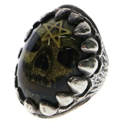 Dragon Tooth Ring Dome in Skull ドラゴントゥース ドームインスカル ゴールドスター リング 指輪 10号 オリーブ/シルバー Bランク