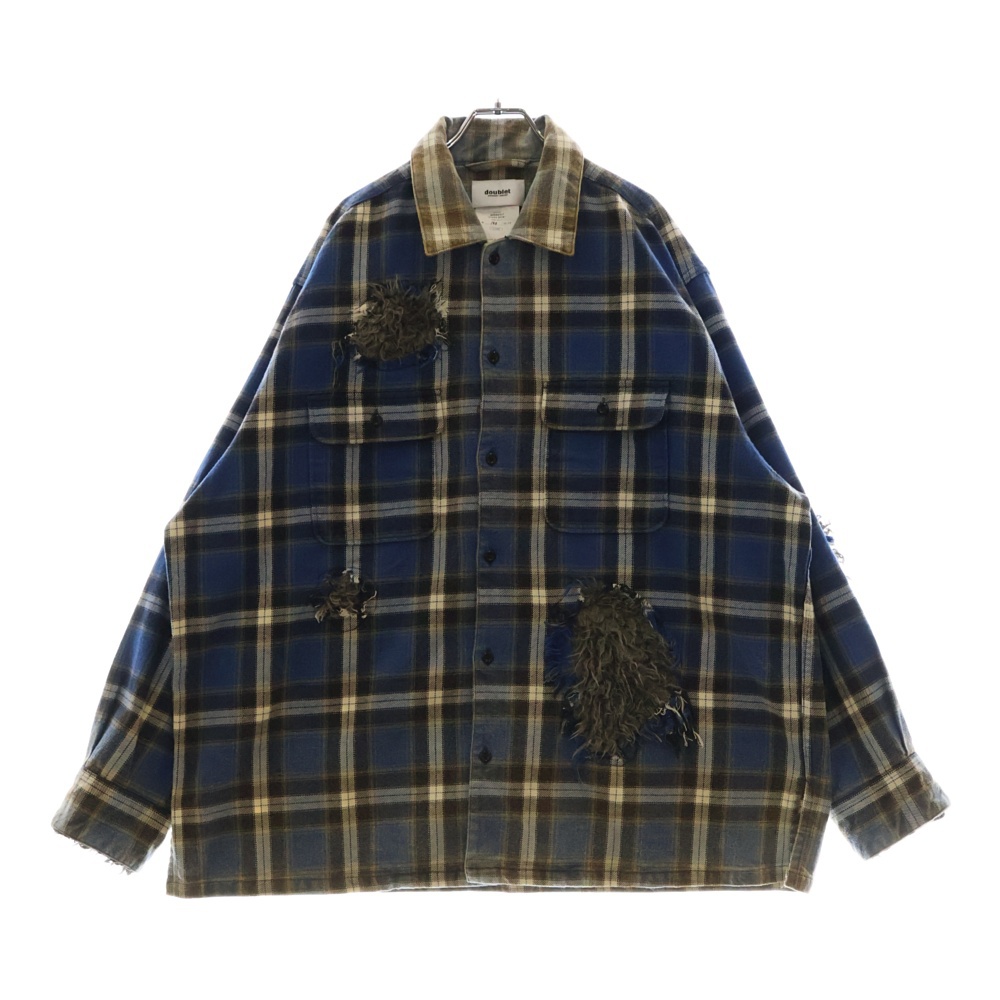 23AW WEREWOLF CHECK SHIRT ウェアウルフチェックシャツ ファー切替 長袖 ブルー/ホワイト 23AW11SH132 Bランク