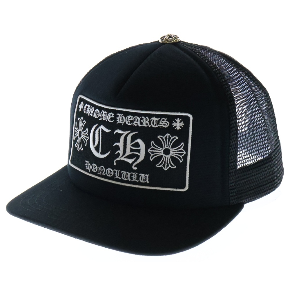TRUCKER CAP トラッカーキャップ ホノルル限定CHパッチクロスボール付メッシュキャップ ブラック Sランク