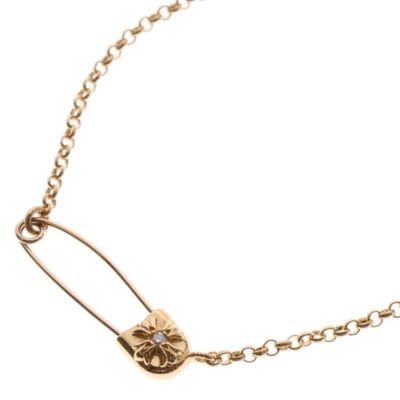 22K SAFETY PIN NECKLACE セーフティピン ロールチェーン 1ダイヤ ネックレス ゴールド Sランク