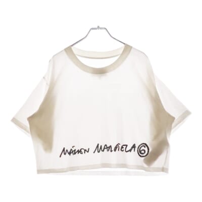21SS ロゴプリント クロップド クルーネック 半袖Tシャツ カットソー ホワイト レディース S62GD0086 S23588 Bランク