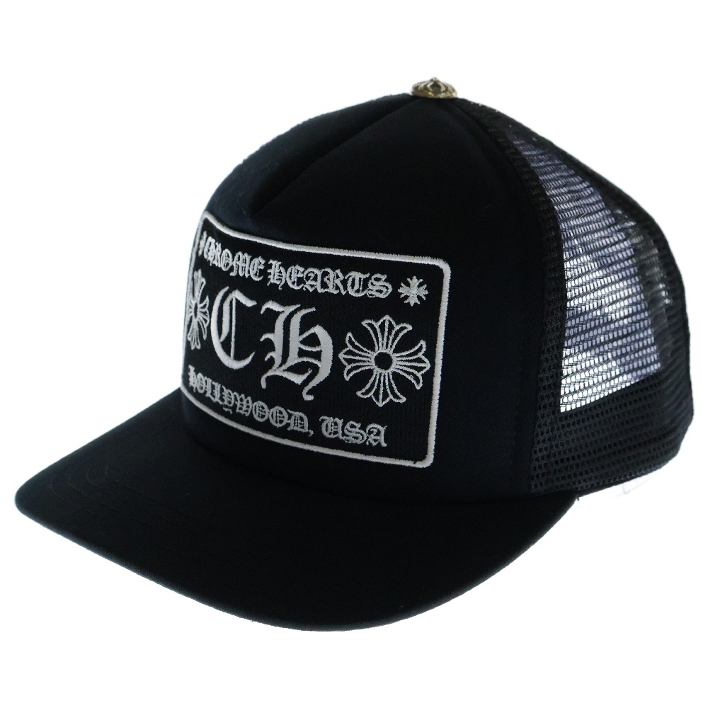 TRUCKER CAP トラッカーキャップ CH刺繍パッチクロスボール付メッシュ帽子 ブラック Bランク