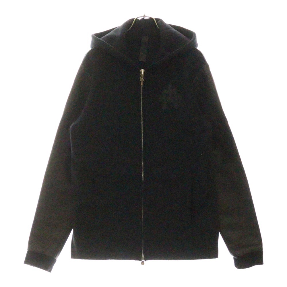 Y NOT Zip Hoodie ワイノット アームレザー切替 カットオフ ジップアップパーカー ブラック Aランク