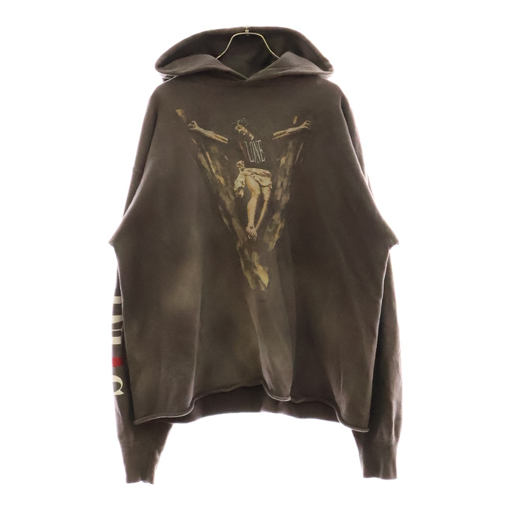22SS ×VLONE HOODIE SM ヴィーロン プリント スウェット プルオーバーパーカー チャコール SM-S22-0000-070 Bランク