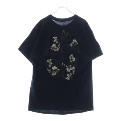 ボタニカルプリント クルーネック 半袖Tシャツ カットソー ブラック Bランク