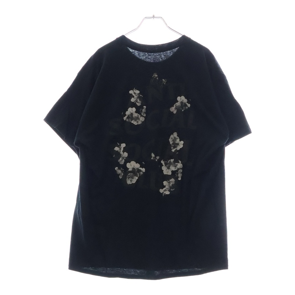 ボタニカルプリント クルーネック 半袖Tシャツ カットソー ブラック Bランク
