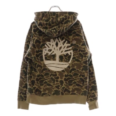 ×Timberland Hoodie ティンバーランド カモフラ ロゴプリント スウェット プルオーバーパーカー ブラウン Bランク