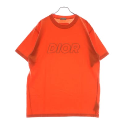 ネオンロゴ刺繍 コットン クルーネック 半袖Tシャツ カットソー オレンジ 393J696E0847 Bランク