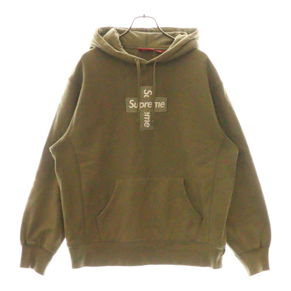 20AW Cross Box Logo Hooded Sweatshirt クロスボックスロゴ フーデッド スウェット プルオーバーパーカー カーキ Bランク