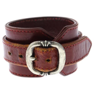 RR TINY BUCKLE 2 ロックンロール レザーブレスレット レッド/シルバー Bランク