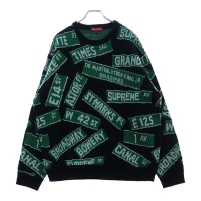 21SS Street Signs Sweater ストリートサイン 総柄 アクリル ニット セーター ブラック/グリーン Aランク
