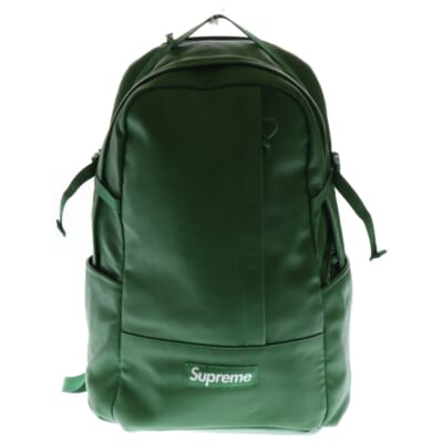 24AW Leather Backpack ボックスロゴ レザー バックパック リュックサック グリーン Aランク