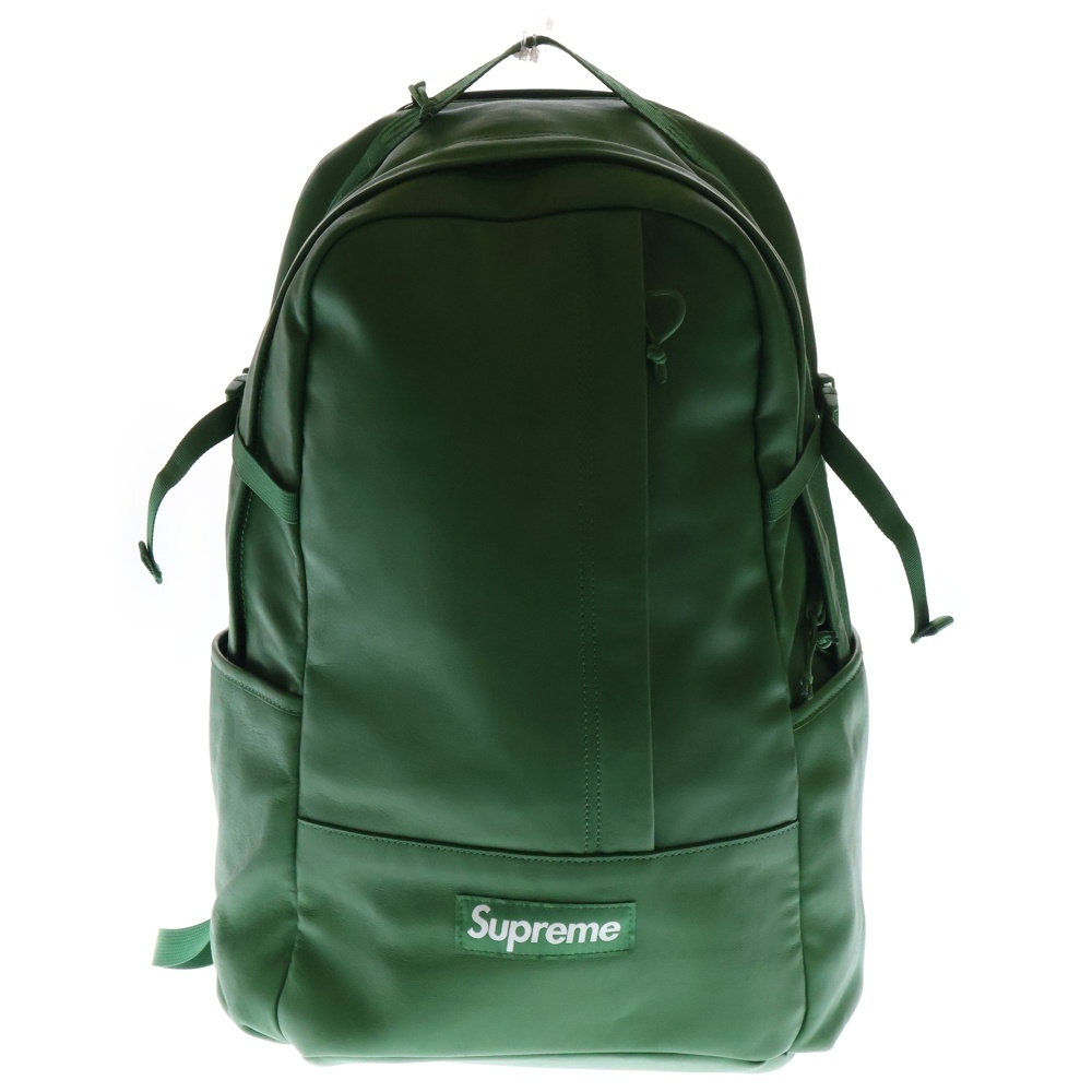 24AW Leather Backpack ボックスロゴ レザー バックパック リュックサック グリーン Aランク
