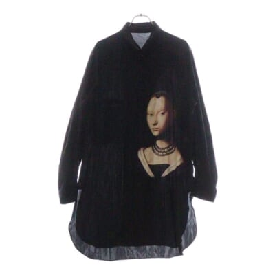 24SS young girl PB Portrait of Young Girl. プリント シルクサテン 衿角カンベルト付きブラウス ブラック HS-B49-408 Aランク