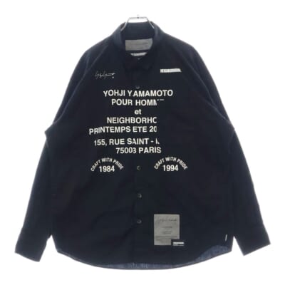 24AW×YOHJI YAMAMOTO PRINT SHIRT LS ヨウジヤマモト ロゴプリント 長袖シャツ ブラック 242BEYYN-SHM01S Bランク