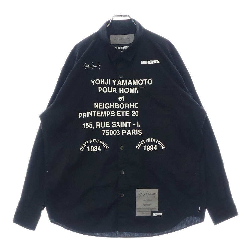 24AW×YOHJI YAMAMOTO PRINT SHIRT LS ヨウジヤマモト ロゴプリント 長袖シャツ ブラック 242BEYYN-SHM01S Bランク
