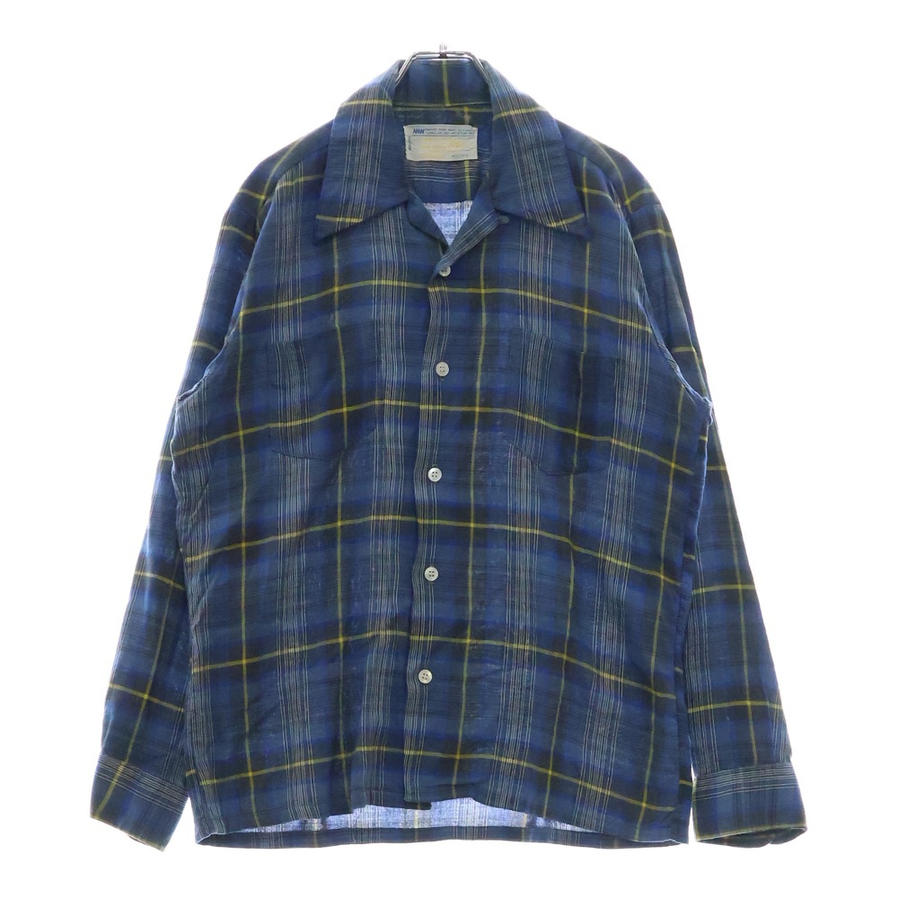 70S VINTAGE Town Craft J.C.Penney ヴィンテージ タウン クラフト ジェーシーペニー チェック柄 オープンカラー レーヨン 長袖シャツ ブルー Bランク