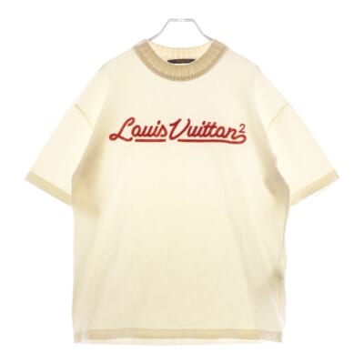 22SS ロゴエンブロイダリー コットン ニット モックネック 半袖Tシャツ カットソー アイボリー RM221M NPL HMY01W Bランク