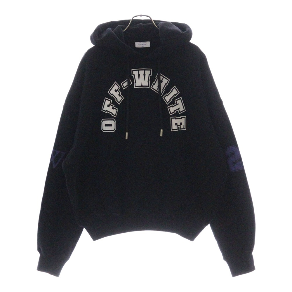 24SS FELPA HOODIE FOOTBALL フロントロゴプリント フットボール スウェット プルオーバーパーカー ブラック OMBB118S24FLE005 Bランク