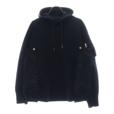 19AW Sponge Sweat MA-1 Hoodie ナイロン切り替え スウェット プルオーバーパーカー ブラック SCM-033 Bランク